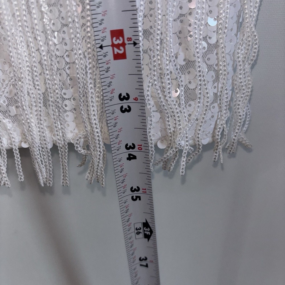 SHEIN White Sequin Fringe Mini Dress Sleeveless Party Cocktail Size Small - Picture 5 of 7